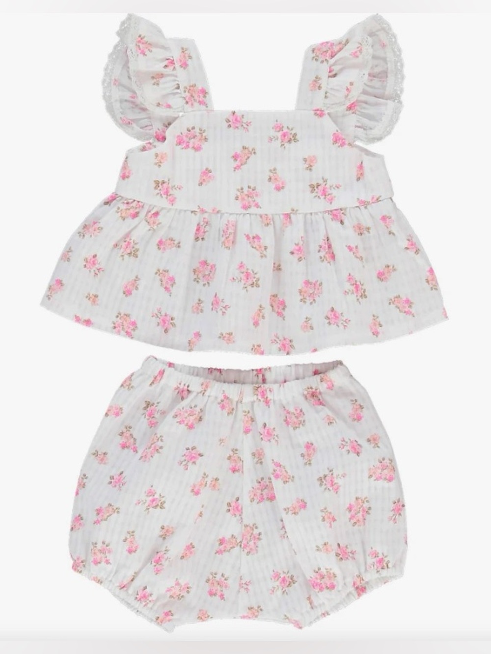 Bebe Organic Pink White Floral Ruffle Trim Dress (Size: 12M) NWT